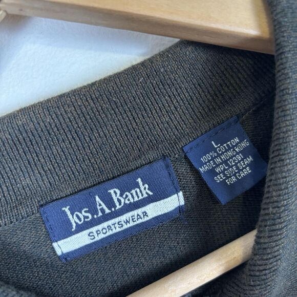 VTG Jos A Bank Mens Large Polo Sweater Dark Olive Green Button Pullover Cotton - Picture 3 of 5